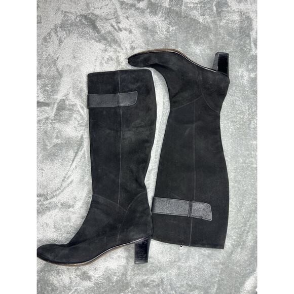 Gravati Knee High Black Suede Leather Heeled Boots Hand Made In Italy Size 9 - Picture 1 of 9